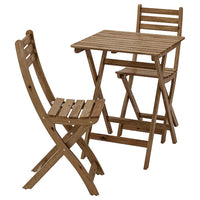 ASKHOLMEN Table+2 chairs, outdoor, grey grey-brown stained, brown