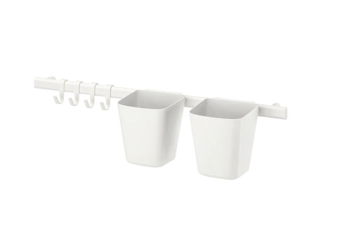 SUNNERSTA - Rail with 4 hooks and 2 containers, white