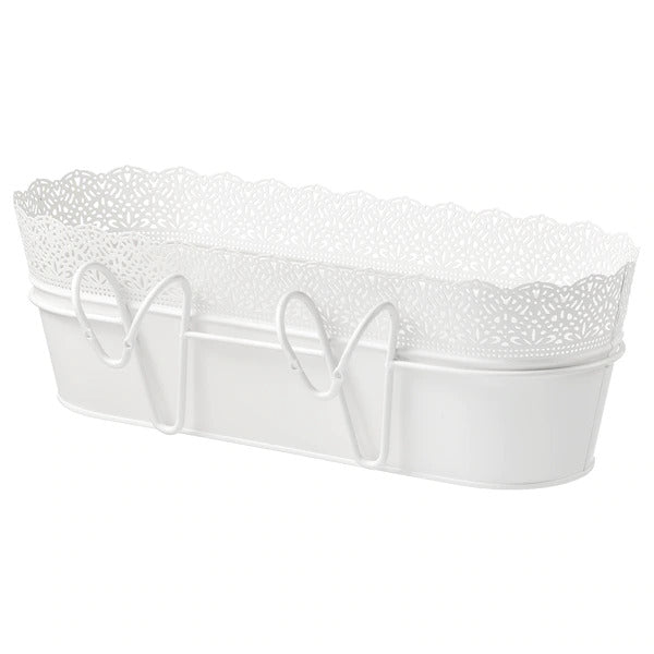 SKURAR Flower box with holder, in/outdoor, white, 51x19 cm